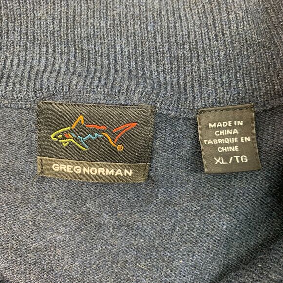 Greg Norman Sweater Mens XL Extra Large Storm Blue Argyle Wool Blend Quarter Zip - Picture 3 of 10